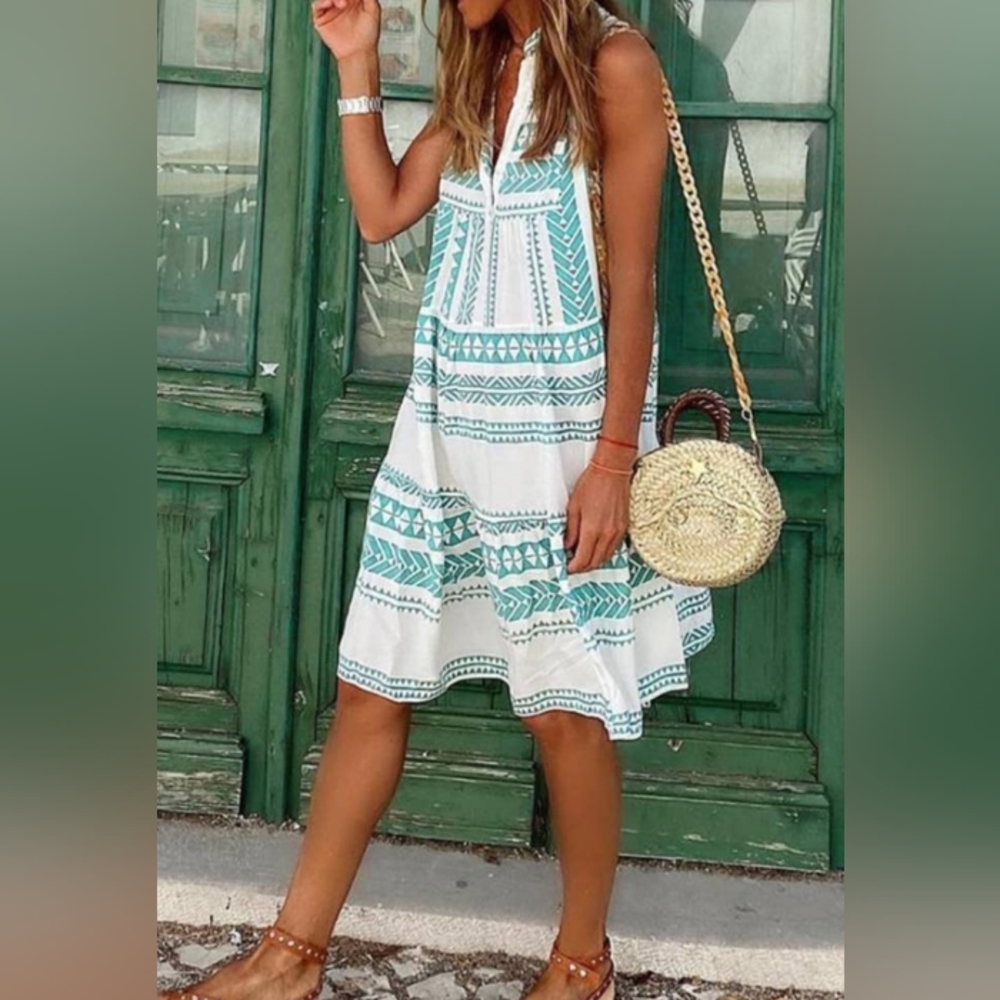 Aztec print v-neck neck mini dress